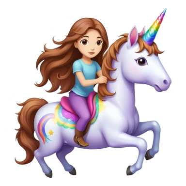 young light-skinned girl with long brown hair on a colorful unicorn sticker