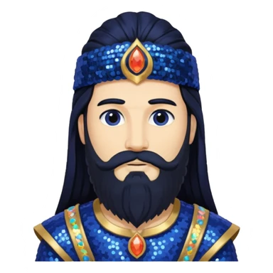 Saturn, God of Time from Gods and Goddesses with long black hair and beard, indigo sequin outfit sticker