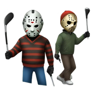 Freddy Kruger and Jason Voorhees and Michael Myers playing golf sticker