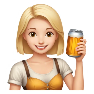 smiling girl with beer can sticker