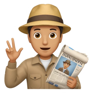 man energetically throwing a rolled-up newspaper to his right sticker