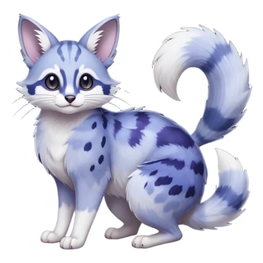  dull-colored gloomy-dark-deep-grayish-indigo-violet-gradients ghostly spectral spooky fur with random dark markings beautiful elegant pretty precious cute  Fakémon-Pokémon-opossum-feline-serval-caracal-chinchilla-Furret-Minccino-hybrid-creature with a big fluffy bushy tail (full body) sticker