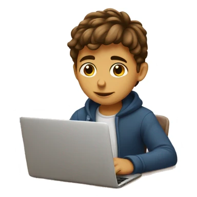 Boy with brown hair on laptop doing homework sticker