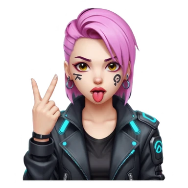 Woman with her tongue out in cyberpunk clothing and giving the middle finger. Looking naughty. sticker