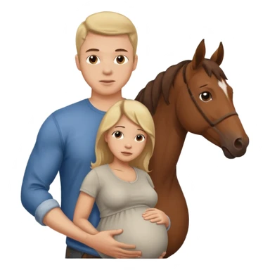 pregnant man in casual wear near horse sticker