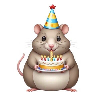 A fat rat with a birthday cake sticker