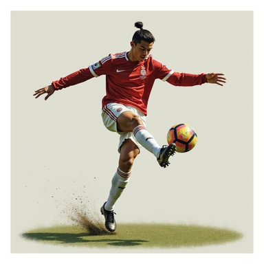 realistic illustration of a football player inspired by Cristiano Ronaldo performing a bicycle kick, photorealistic style sticker