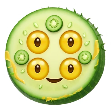 a standard emoji with a cucumber slice on each eye sticker