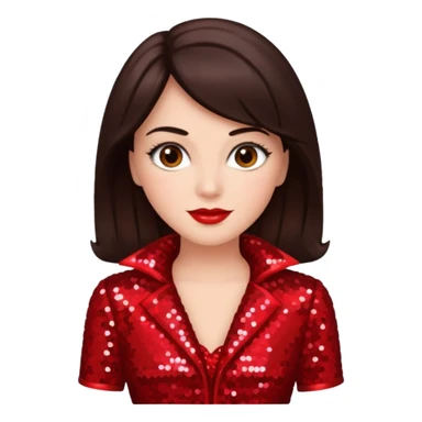 Carol Lawrence with dark brown hair, red sequin outfit sticker