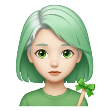 girl with green hair clip, white hair sticker