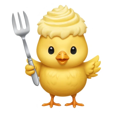 a yellow chick with a butter knife sticker