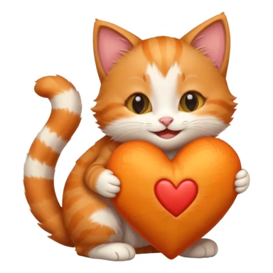 The ginger kitten is hugging a heart, very happy and smiling. sticker