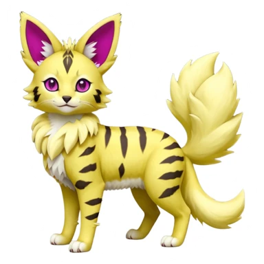 Neon-green, magenta-eyed soft natural realistic romantic vintage antique divine beautiful elegant pretty precious cute young youthful  Fakémon-Pokémon-feline-Zeraora-Jolteon-serval-caracal-chinchilla-Minccino-Cinccino-Meowstic-rodent-hybrid-creature (full body) sticker
