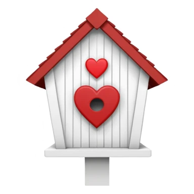 a birdhouse with a normal circular hole and a red roof with the rest white and a heart at the top but below the roof sticker