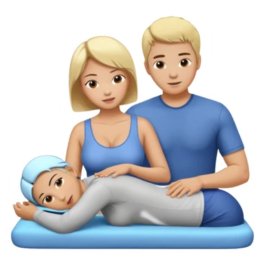 short cut busty asian woman gives a massage to a blonde haired man sticker