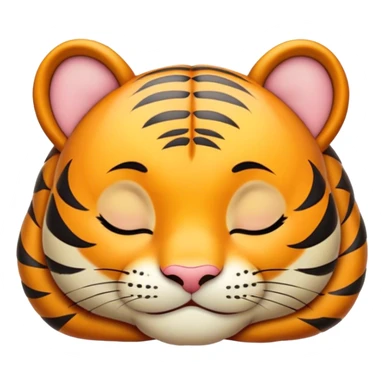 Meme-Worthy cute Sleeping Tiger Cub Portrait Emoji, Head resting peacefully with a contented smile, showcasing a luxuriously soft, striped form and eyes gently closed in serene slumber, Simplified yet comically adorable features, highly detailed, glowing with a soft, drowsy wild light, high shine, relaxed and utterly lovable, stylized with an air of playful laziness, bright and heartwarming, soft glowing outline, capturing the essence of a sleeping tiger cub that feels destined to become the next viral icon of adorable rest! sticker
