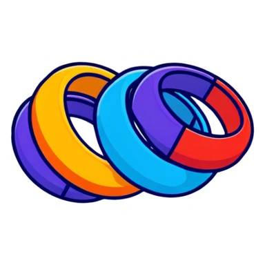 Children's stacking rings toy with red, orange, yellow, green, light blue, dark blue, and purple rings on a post in rainbow order sticker