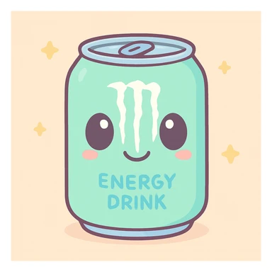 monster energy drink can, cute and rounded with big eyes kawaii style sticker
