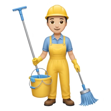 Custodian with yellow rubber gloves, mop sticker