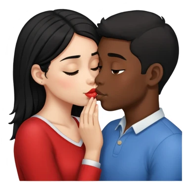 Black haired dark skinned boy kissing a black haired light skinned girl sticker