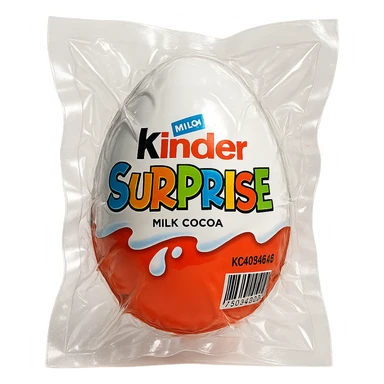 Kinder Surprise egg with standard packaging, glossy and puffy vacuum-sealed style sticker