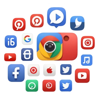 Make a image of Google app logo in the middle while other apps like Youtube, Netflix, TikTok, Instragram, And Facebook is circling it. Don't add date or time please sticker