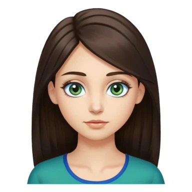 long dark brown hair with highlights in the front, big blue eyes clear skin with neck and green top on add long eyelashes must have blue eyes sticker