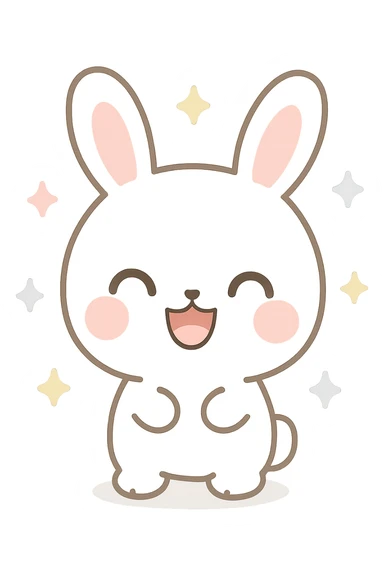 Enhance the bunny by making its fur a pure, bright white color while keeping the kawaii style, pink cheeks, and all other features the same. No background. sticker