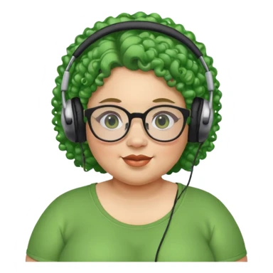  headphone wearing and glassess and green curly haired fat girl earrings sticker