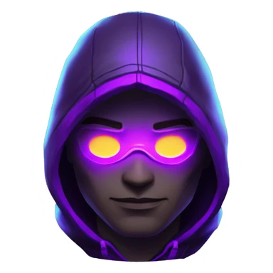 developer behind his laptop with this style : crysis Cyberpunk Valorant neon glowing bright purple character purple violet black hooded assassin themed character sticker