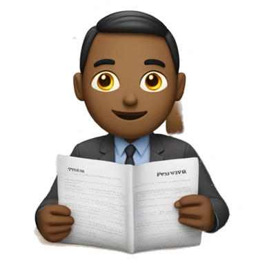 man sitting in a desk in front of notebook is holding a paper with word "prestavka" sticker