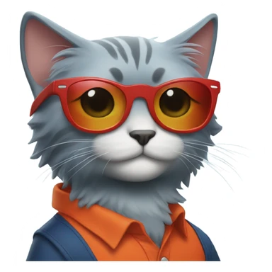 Cat with sunglasses and orange hair and black hair with blue hair and a red shirt  sticker