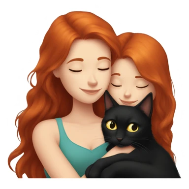 Redhead Girl cuddling with longhaired black cat sticker