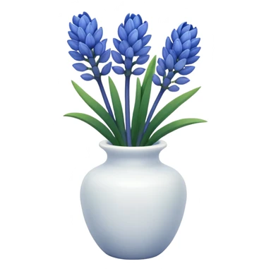 A small white ceramic vase holding a delicate blue hyacinth with soft green leaves — simple, elegant, and calming in a cozy, minimalist style. sticker