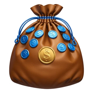 brown money bag of blue coins sticker