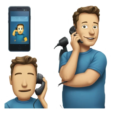 Elon musk in simpson style dressed as camrom blue outfit making a phone call on a flip phon  sticker