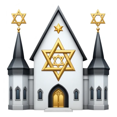 reform jewish synagogue similar in architecture to historical religious architecture in europe. the building should be white with silver/golden features, gothic architectural elements and star of david. no crosses. the emoji should be in ios emoji style. sticker