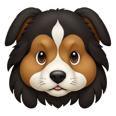 haz un perro negro con las patas y el ozico blancos toques marrones mucho pelo y ojos marrones sticker