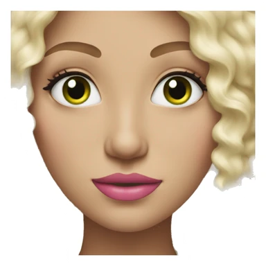 White woman with green eyes, pink lips, blond curly hair sticker