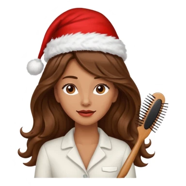 mujer peinandose en la peluqueria y con un gorro de navidad, cabello largo café y ondulado sticker