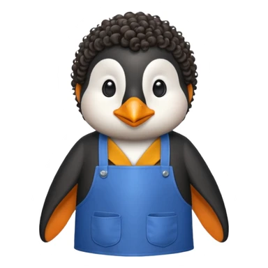 penguin with curly hair in blue apron sticker