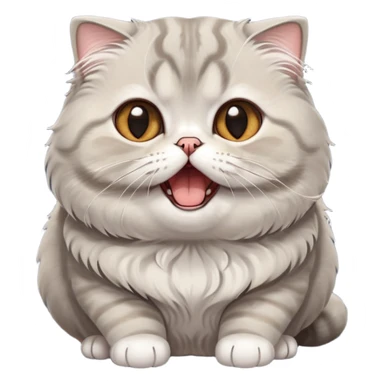 Cinematic-Adorable-Scottish-Fold-Cat-Portrait-Emoji – Big-eyed, fluffy Scottish Fold cat with a playful head tilt and a cute yawn, soft solid grey fur, tiny folded ears giving it an irresistibly sweet expression, simplified yet charmingly cute features, round amber eyes full of curiosity, highly detailed with a gentle glow. sticker