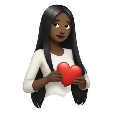Pale girl with long black hair holding heart in her hands  sticker