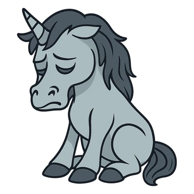 Remove the background, keep the sad unicorn with head down, blue and gray color palette, transparent background. sticker