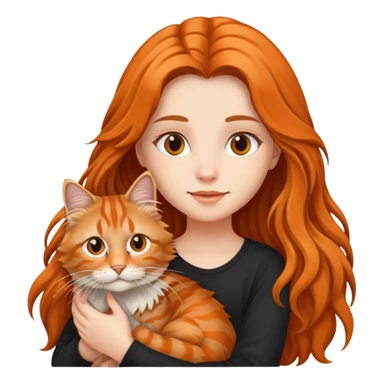 A long-haired girl holding a long haired tabby sticker