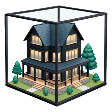 Catskills lodge, isometric dollhouse-style, realistic sticker