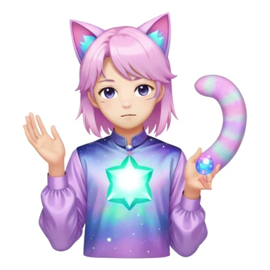 effeminate young colorful pastel nebula femboy man with shiny hair, cat ears, blouse, cute, gorgeous, anime, catboy, full body sticker