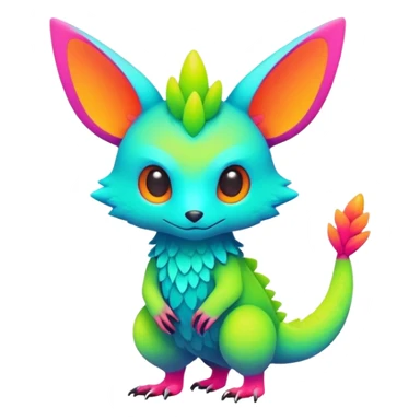 lush warm-colored modern colorful neon-colored Fakémon-Trico-creature (full body) sticker