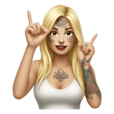 Blonde elegant women with LONG HAIR, her Body Covered with Tattoos, POINTING YOU FORWARD with her HAND with INDEX FINGER, Hyper realistic sticker