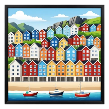 A coastal town in norway, apartment blocks sticker